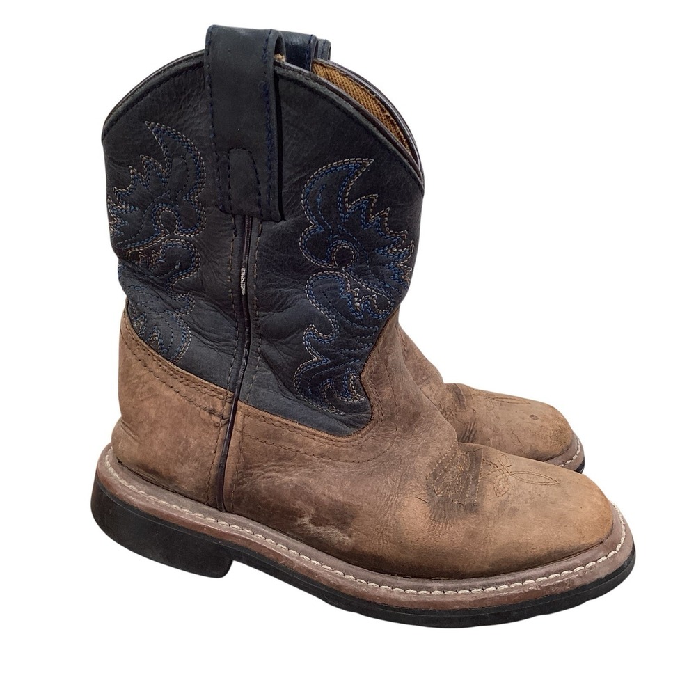 DAN POST Rascal Aged Bark Black Western Boots Leather Square Toe Kids SZ 12D